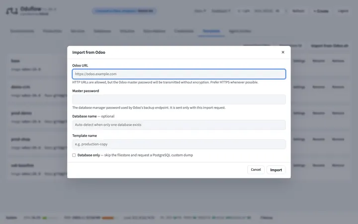 Importar desde un Odoo en ejecución